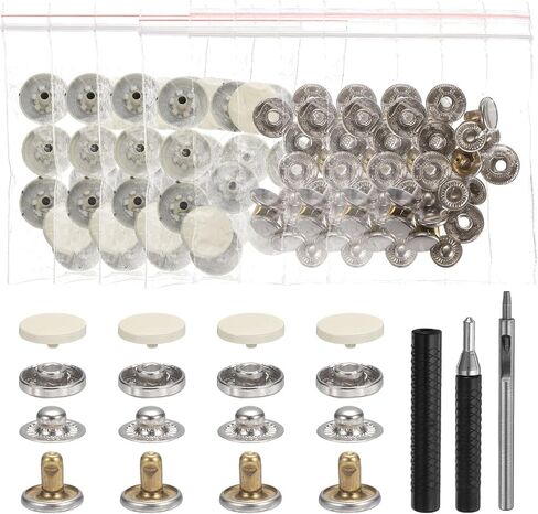 HARFINGTON 24 Set Leather Snap Fasteners Kit 10mm Metal Snap Button Press Studs Leather Rivets Snaps with 3 Setter Tools for Clothes Jackets Jeans Wears, Gun-Black in Saudi Arabia