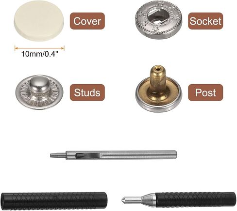 HARFINGTON 24 Set Leather Snap Fasteners Kit 10mm Metal Snap Button Press Studs Leather Rivets Snaps with 3 Setter Tools for Clothes Jackets Jeans Wears, Gun-Black in Saudi Arabia