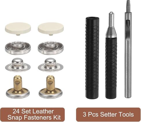 HARFINGTON 24 Set Leather Snap Fasteners Kit 10mm Metal Snap Button Press Studs Leather Rivets Snaps with 3 Setter Tools for Clothes Jackets Jeans Wears, Gun-Black in Saudi Arabia