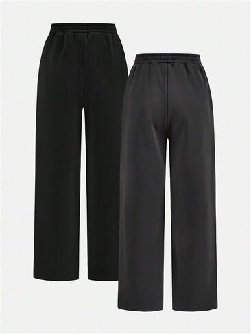 Girl's 2 Pack Pants Drawstring Waist Wide Leg Pants High Waisted Loose Casual Sweatpants in Kuwait