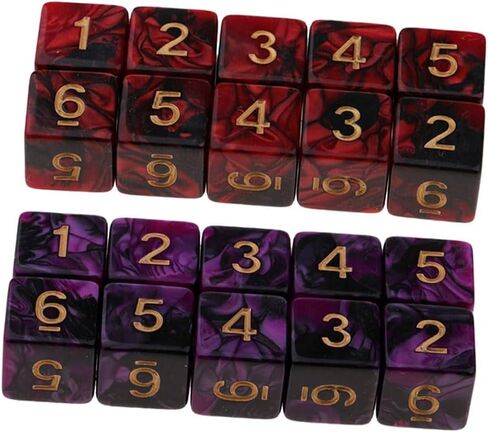 20 قطعة من الزهر متعدد السطوح مجموعة D6 DICE 16MM أكريليك 6 من جانب النرد النرد DICE للأبراج المحصنة و Dragons RPG MTG DND DICE TABLE GAMES (الأرجواني الأسود والأحمر الأسود) in Kuwait