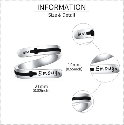 URONE Faith Cross Rings Adjustable Sterling Silver Faith Over Fear Cross Rings Christian Religious Jewelry Gifts For Women Men in Kuwait