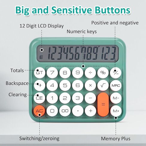 Basic Standard Calculator, Large 5-Inch LCD Display, 12 Digit, Big Button, Mechanical Switch Calculator for School Home Office Supplies and Desk Accessories, Automatic Sleep, Pink Calculator in Kuwait