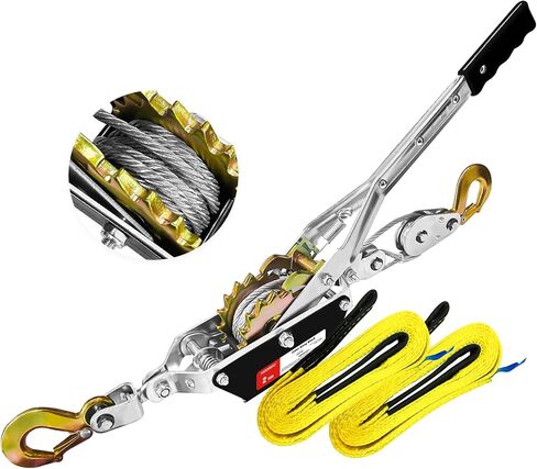 Come Along Winch 1 T Pulling Capacity 7 FT Steel Cable 2 Hooks Heavy Duty Ratchet Power Puller Tool with Dual Gears Automotive Hoist Cable Puller Ideal for Vehicle Rescue. in Saudi Arabia