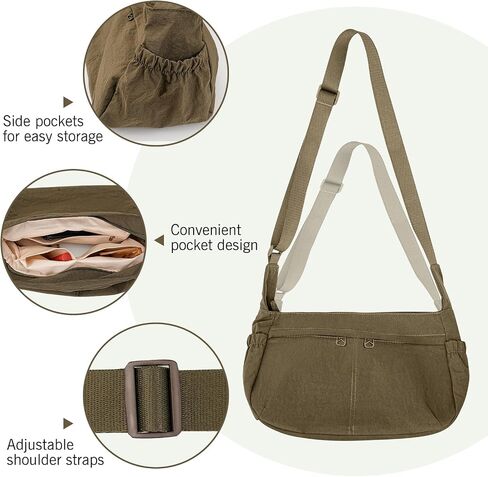 Canvas Hobo Bags for Women, Casual Crossbody Durable Small Shoulder Crescent Messenger Bag with Multiple Pockets Adjustable Strap (Black) in Saudi Arabia