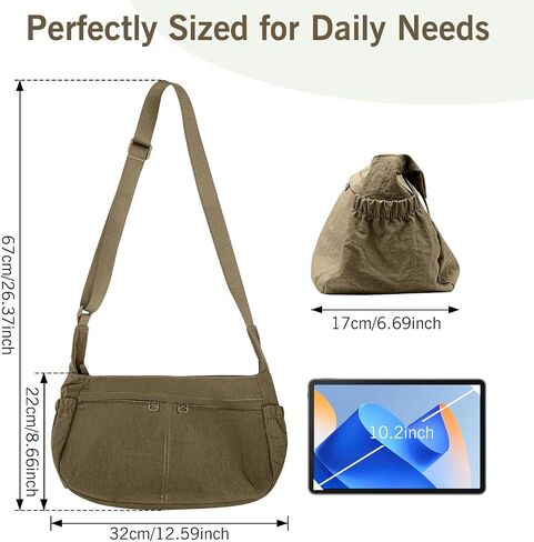 Canvas Hobo Bags for Women, Casual Crossbody Durable Small Shoulder Crescent Messenger Bag with Multiple Pockets Adjustable Strap (Black) in Saudi Arabia