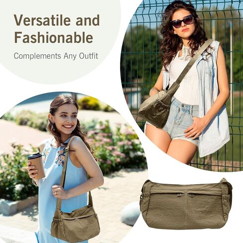 Canvas Hobo Bags for Women, Casual Crossbody Durable Small Shoulder Crescent Messenger Bag with Multiple Pockets Adjustable Strap (Black) in Saudi Arabia