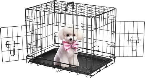 Dog Crate, 24 Inch Small Dog Kennel, Portable Dog Cage with Divider Panel, Foldable Metal Travel Dog Crate, Wire Dog Kennel with Double Door, Leak-Proof Pan Tray for Indoor Outdoor Use in Saudi Arabia