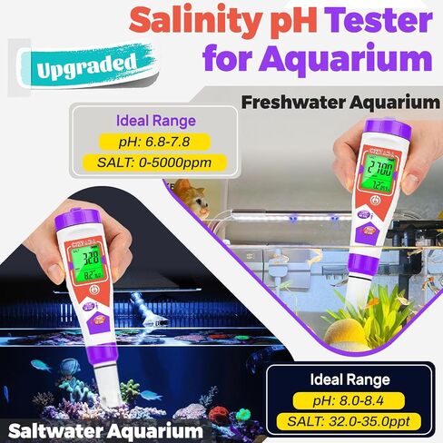 Digital Salinity Tester for Salt Water - Aquarium Salinity Meter with ATC, IP67 Waterproof, 0-200 PPT Large Range Multi-Parameter Tester for Seawater, Fish Tank, Hydroponics in Saudi Arabia