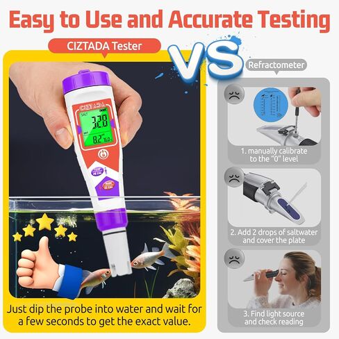 Digital Salinity Tester for Salt Water - Aquarium Salinity Meter with ATC, IP67 Waterproof, 0-200 PPT Large Range Multi-Parameter Tester for Seawater, Fish Tank, Hydroponics in Saudi Arabia