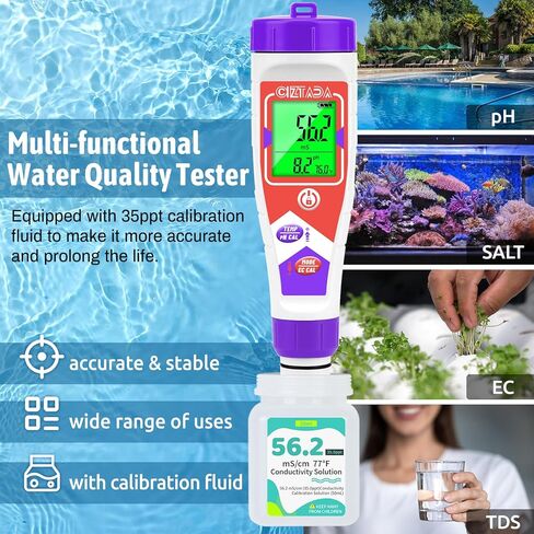Digital Salinity Tester for Salt Water - Aquarium Salinity Meter with ATC, IP67 Waterproof, 0-200 PPT Large Range Multi-Parameter Tester for Seawater, Fish Tank, Hydroponics in Saudi Arabia