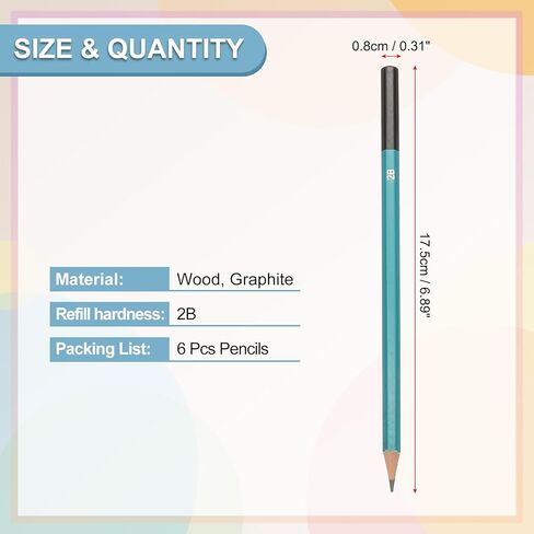 PATIKIL 2B Drawing Pencils for Sketching, 6PCS Sketch Pencils for Drawing Art Pencils Graphite Wood Pre-sharpened for Drawing Sketching Artist, Hexagonal, Black Refill, Green/Black Pole in Kuwait