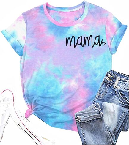 ماما قميص المرأة التعادل صبغ أمي الحياة بلايز ماما رسالة مطبوعة قمصان ماما هدية عادية كم قصير بلايز in Kuwait