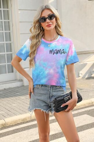 ماما قميص المرأة التعادل صبغ أمي الحياة بلايز ماما رسالة مطبوعة قمصان ماما هدية عادية كم قصير بلايز in Kuwait