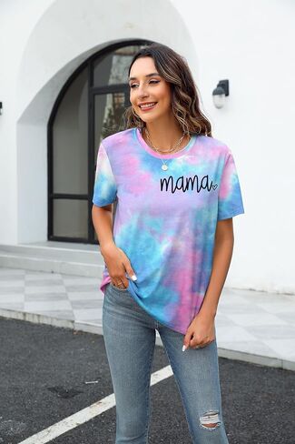 ماما قميص المرأة التعادل صبغ أمي الحياة بلايز ماما رسالة مطبوعة قمصان ماما هدية عادية كم قصير بلايز in Kuwait