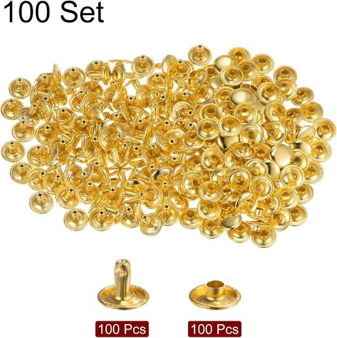 HARFINGTON 100 Sets Leather Rivets 8 x 10mm Metal Double Cap Rivet Snaps Studs Fasteners with 3pcs Setting Tools for Leather Craft DIY Repair Decoration, Gold Tone in Saudi Arabia