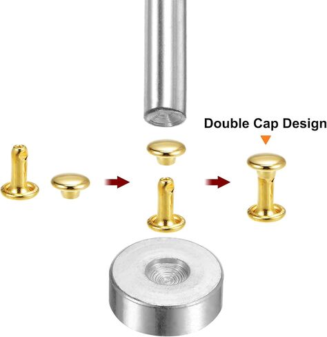 HARFINGTON 100 Sets Leather Rivets 8 x 10mm Metal Double Cap Rivet Snaps Studs Fasteners with 3pcs Setting Tools for Leather Craft DIY Repair Decoration, Gold Tone in Saudi Arabia