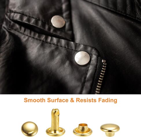 HARFINGTON 100 Sets Leather Rivets 8 x 10mm Metal Double Cap Rivet Snaps Studs Fasteners with 3pcs Setting Tools for Leather Craft DIY Repair Decoration, Gold Tone in Saudi Arabia