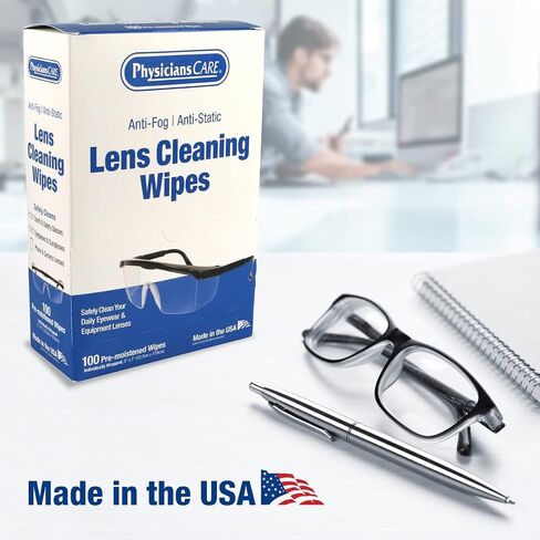 PhysiciansCare Pre-moistened Lens Wipes for Eyeglasses, Safety Glasses, Goggles & Camera Lenses, 4 Pack (100 Count) in Saudi Arabia