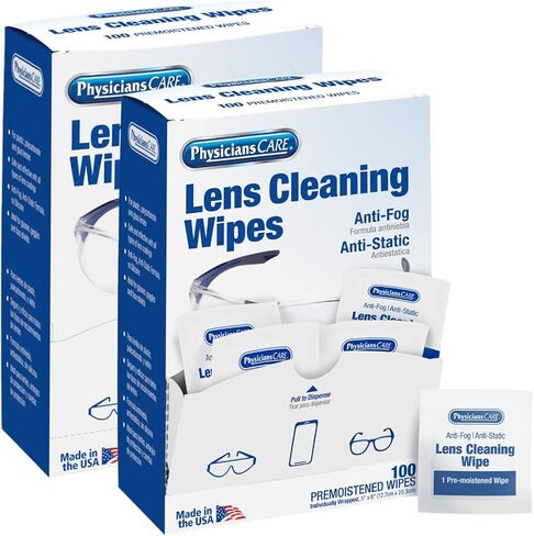 PhysiciansCare Pre-moistened Lens Wipes for Eyeglasses, Safety Glasses, Goggles & Camera Lenses, 4 Pack (100 Count) in Kuwait