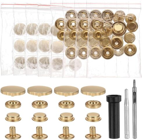 HARFINGTON 24 Set Leather Snap Fasteners Kit 20mm Metal Snap Button Press Studs Leather Rivets Snaps with 3 Setter Tools for Clothes Jackets Jeans Wears, Gold in Saudi Arabia