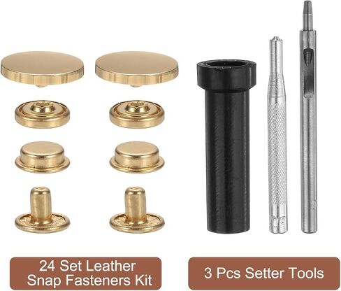 HARFINGTON 24 Set Leather Snap Fasteners Kit 20mm Metal Snap Button Press Studs Leather Rivets Snaps with 3 Setter Tools for Clothes Jackets Jeans Wears, Gold in Saudi Arabia