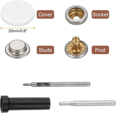 HARFINGTON 24 Set Leather Snap Fasteners Kit 20mm Metal Snap Button Press Studs Leather Rivets Snaps with 3 Setter Tools for Clothes Jackets Jeans Wears, Gold in Saudi Arabia