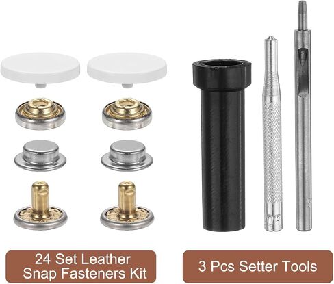 HARFINGTON 24 Set Leather Snap Fasteners Kit 20mm Metal Snap Button Press Studs Leather Rivets Snaps with 3 Setter Tools for Clothes Jackets Jeans Wears, Gold in Saudi Arabia