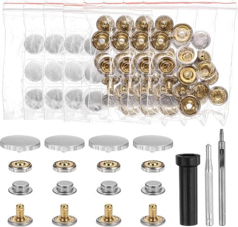 HARFINGTON 24 Set Leather Snap Fasteners Kit 20mm Metal Snap Button Press Studs Leather Rivets Snaps with 3 Setter Tools for Clothes Jackets Jeans Wears, Gold in Saudi Arabia