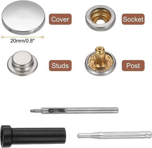 HARFINGTON 24 Set Leather Snap Fasteners Kit 20mm Metal Snap Button Press Studs Leather Rivets Snaps with 3 Setter Tools for Clothes Jackets Jeans Wears, Gold in Saudi Arabia