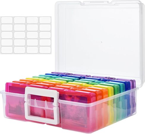 Haundry Photo Storage Box with 16 Inner 4" x 6" Photo Case, Portable Storage Organizer with Handle Craft Keeper for Picture, Stickers, Stamps, Screws, Hair Clips, Colored in Kuwait