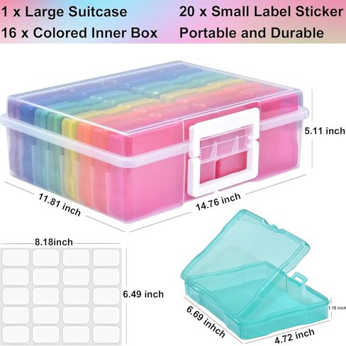 Haundry Photo Storage Box with 16 Inner 4" x 6" Photo Case, Portable Storage Organizer with Handle Craft Keeper for Picture, Stickers, Stamps, Screws, Hair Clips, Colored in Kuwait