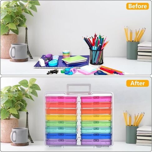 Haundry Photo Storage Box with 16 Inner 4" x 6" Photo Case, Portable Storage Organizer with Handle Craft Keeper for Picture, Stickers, Stamps, Screws, Hair Clips, Colored in Kuwait