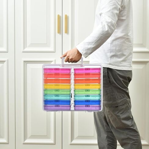 Haundry Photo Storage Box with 16 Inner 4" x 6" Photo Case, Portable Storage Organizer with Handle Craft Keeper for Picture, Stickers, Stamps, Screws, Hair Clips, Colored in Kuwait