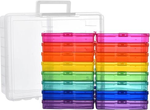 Haundry Photo Storage Box with 16 Inner 4" x 6" Photo Case, Portable Storage Organizer with Handle Craft Keeper for Picture, Stickers, Stamps, Screws, Hair Clips, Colored in Kuwait