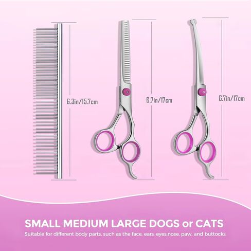 Maxshop Dog Grooming Scissors with Safety Round Tips, Heavy Duty Titanium Pet Grooming Trimmer Kit, Professional Thinning Shears, Curved Scissors with Comb for Dogs and Cats (Set of 3) in Kuwait