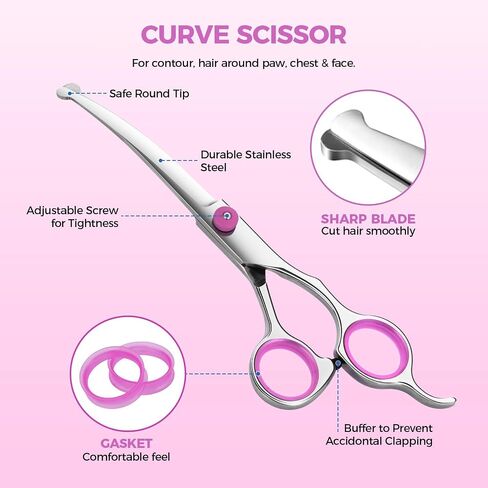 Maxshop Dog Grooming Scissors with Safety Round Tips, Heavy Duty Titanium Pet Grooming Trimmer Kit, Professional Thinning Shears, Curved Scissors with Comb for Dogs and Cats (Set of 3) in Kuwait