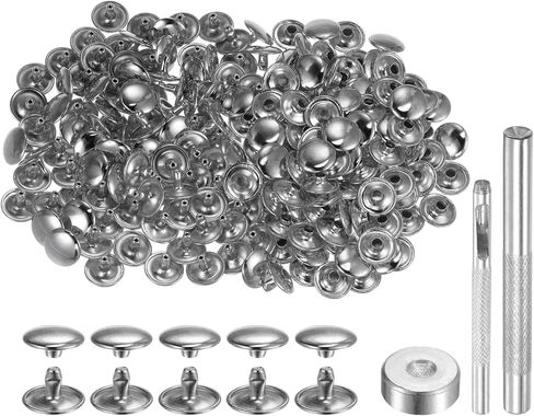 HARFINGTON 100 Sets Leather Rivets 8 x 10mm Metal Double Cap Rivet Snaps Studs Fasteners with 3pcs Setting Tools for Leather Craft DIY Repair Decoration, Gold Tone in Saudi Arabia