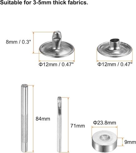 HARFINGTON 100 Sets Leather Rivets 8 x 10mm Metal Double Cap Rivet Snaps Studs Fasteners with 3pcs Setting Tools for Leather Craft DIY Repair Decoration, Gold Tone in Saudi Arabia