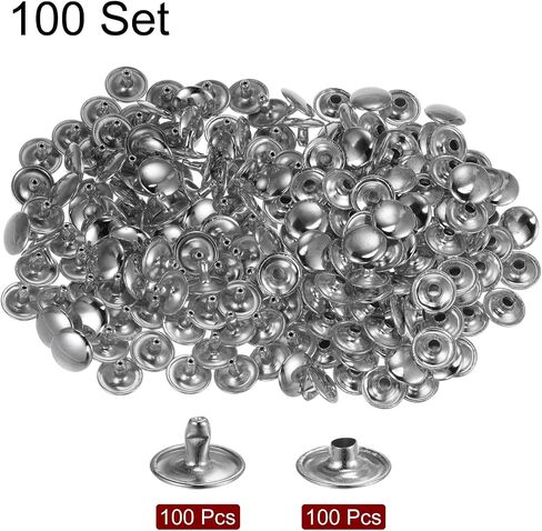 HARFINGTON 100 Sets Leather Rivets 8 x 10mm Metal Double Cap Rivet Snaps Studs Fasteners with 3pcs Setting Tools for Leather Craft DIY Repair Decoration, Gold Tone in Saudi Arabia