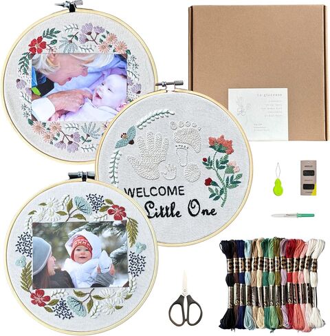 La Glaneuse 2 Pack Pack Tembroidery Kit للبالغين ، هدية إبرة DIY من نمط إطار الصور الأزهار لعشاق الحرفيين ، والمبتدئين ودية مع إرشادات الورق ومقاطع الفيديو التعليمية in Kuwait