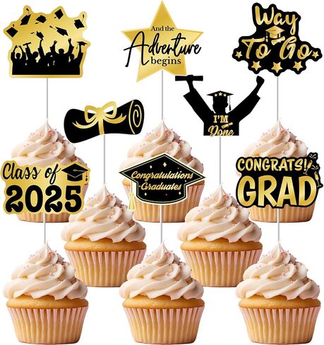 2025 Graduation Cupcake Toppers, 48 Pcs Class of 2025 Cupcake Toppers Congrats Grad Cupcake Picks for Dessert Food Pizza for Graduation Party Decorations (Maroon Black) in Saudi Arabia