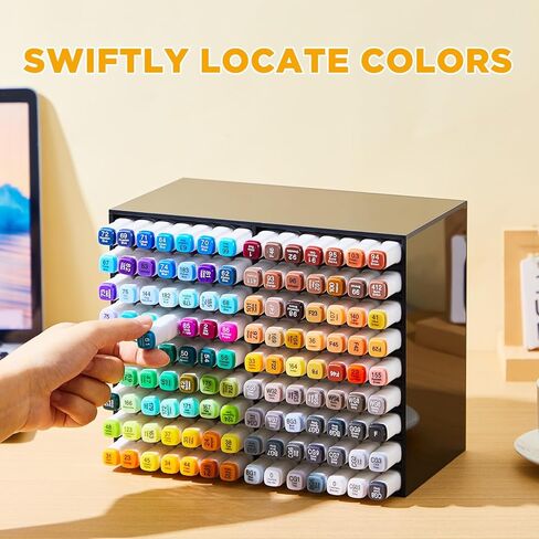 Acrylic Marker Organizer for 176 Marker, Large Art Pencil Holder Storage Rack for Desk, Pens Art Brushes Display Stand with 22 Compartments for Desktop, Office (Clear, 176 Capacity) in Saudi Arabia