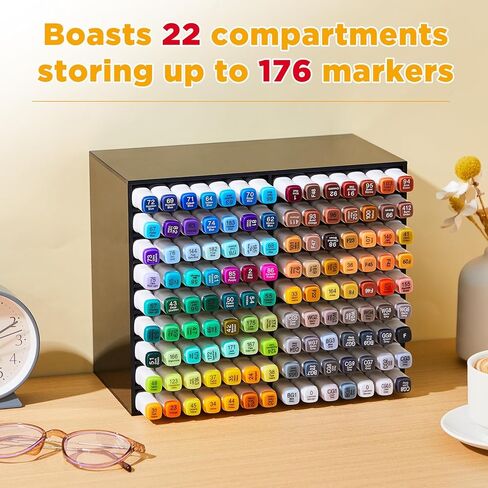 Acrylic Marker Organizer for 176 Marker, Large Art Pencil Holder Storage Rack for Desk, Pens Art Brushes Display Stand with 22 Compartments for Desktop, Office (Clear, 176 Capacity) in Saudi Arabia