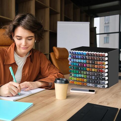 Acrylic Marker Organizer for 176 Marker, Large Art Pencil Holder Storage Rack for Desk, Pens Art Brushes Display Stand with 22 Compartments for Desktop, Office (Clear, 176 Capacity) in Saudi Arabia