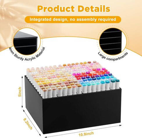 Acrylic Marker Organizer for 176 Marker, Large Art Pencil Holder Storage Rack for Desk, Pens Art Brushes Display Stand with 22 Compartments for Desktop, Office (Clear, 176 Capacity) in Saudi Arabia