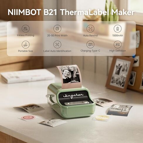 Niimbot B21 Pro Sticker Printer ، 300DPI ، تطبيق ممتع ، طابعة ملصقات محمولة ، صانع ملصقات بلوتوث للملاحظات ، سجل القصاصات ، الصورة ، المنظمة الرئيسية (أخضر) in Kuwait
