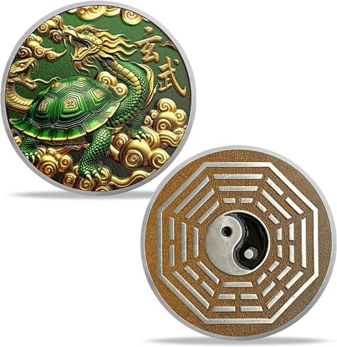 عملة تحدي الطيور فيرميليون - صينية Zhu Que مع Yin -Yang و Bagua رمز - رمز التجديد والحماية والوئام في الفلسفة الشرقية in Kuwait