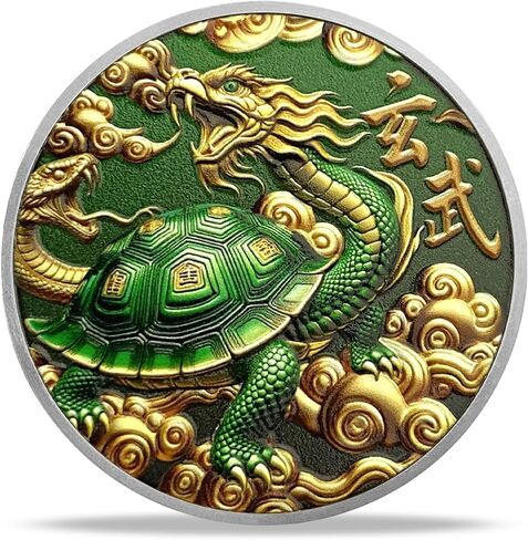 عملة تحدي الطيور فيرميليون - صينية Zhu Que مع Yin -Yang و Bagua رمز - رمز التجديد والحماية والوئام في الفلسفة الشرقية in Kuwait