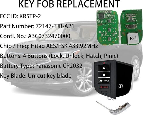 Smart Key Fob for Acura RDX 2022-2023, Alliskeys Proximity Key Fob Replacement for Acura 2022-2023 KR5TP-2 A3C0732480000 72147-TJB-A31 DRIVER2 in Kuwait